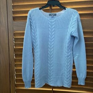 Cozy Blue Knit Sweater Sleeve